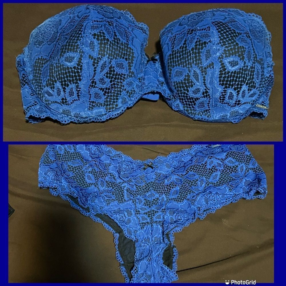 Royal blue Strapless push-up bra and panty set